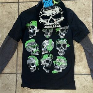 Black and Green Skull Kids Shirt
